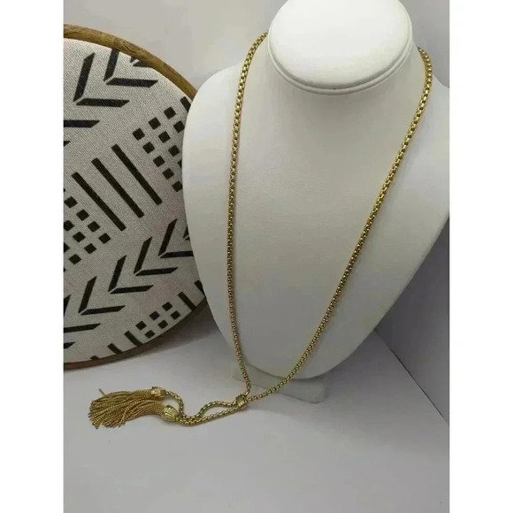 J. Crew Yellow Goldtone Italian Rope Chain Necklace with tassel lariat 21 Inch - Picture 1 of 5